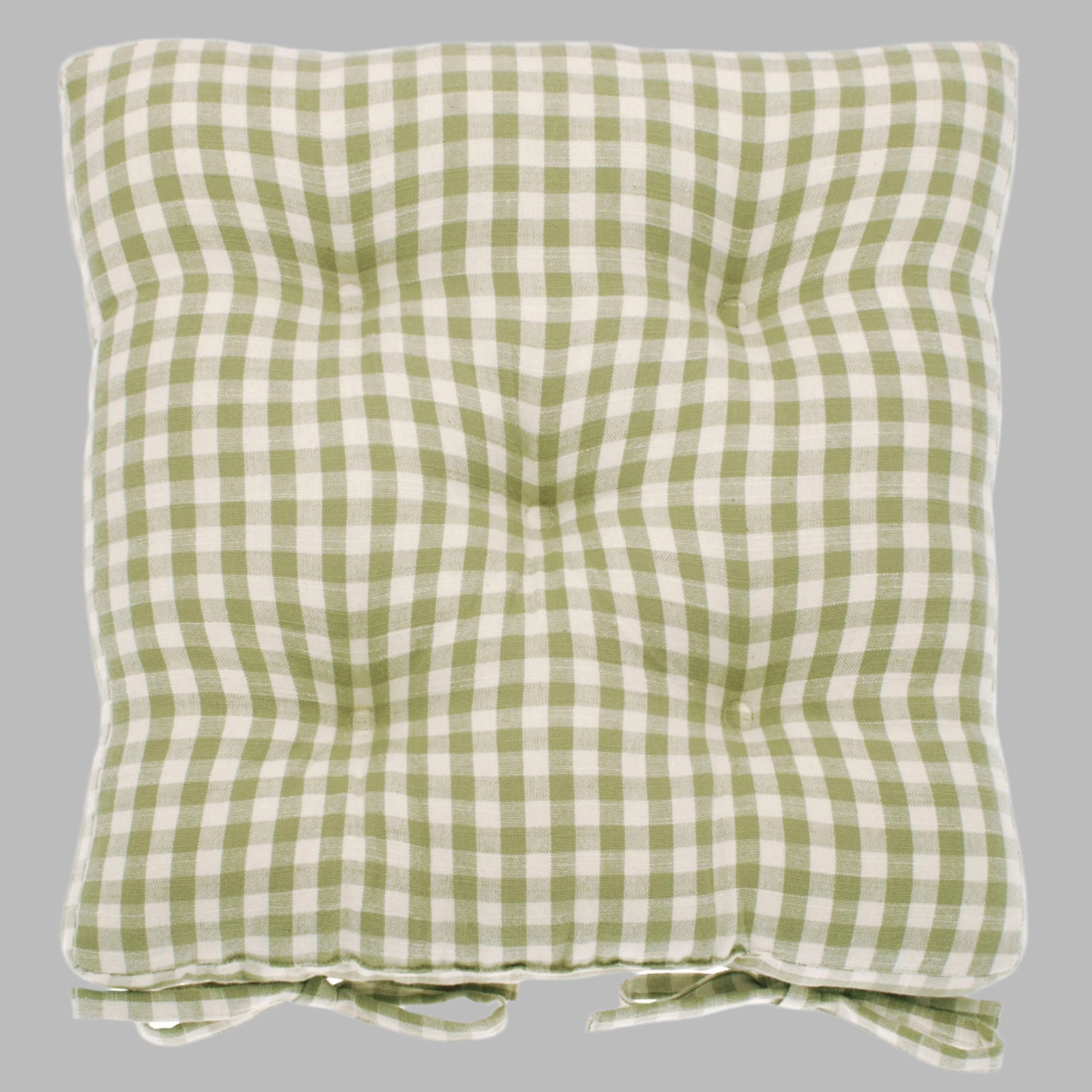 Olive Gingham Cotton Seat Pad with Ties - GGSPO - Uneeka