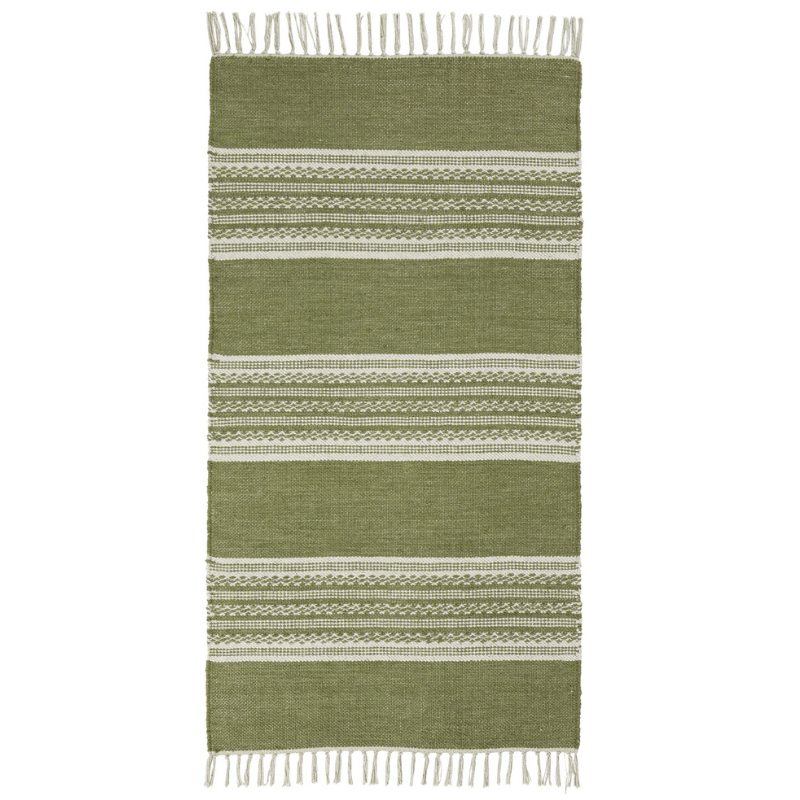 Olive & Natural Geometric Stripe Cotton Rug - ASRUGOV - Uneeka