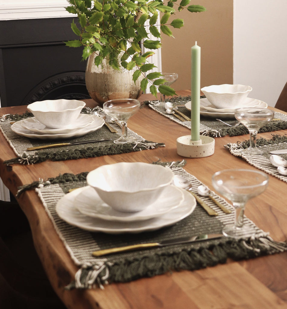 Olive Recycled Cotton Tasselled Edge Placemat - RCPMO - Uneeka