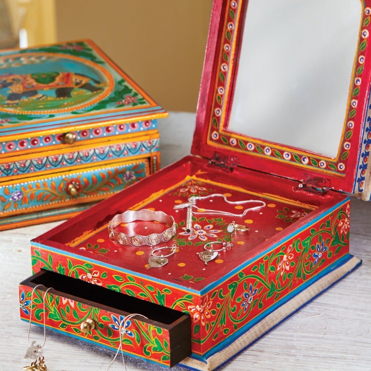 One Drawer Wooden Elephant Design Jewellery Box - JWBX641 - Uneeka