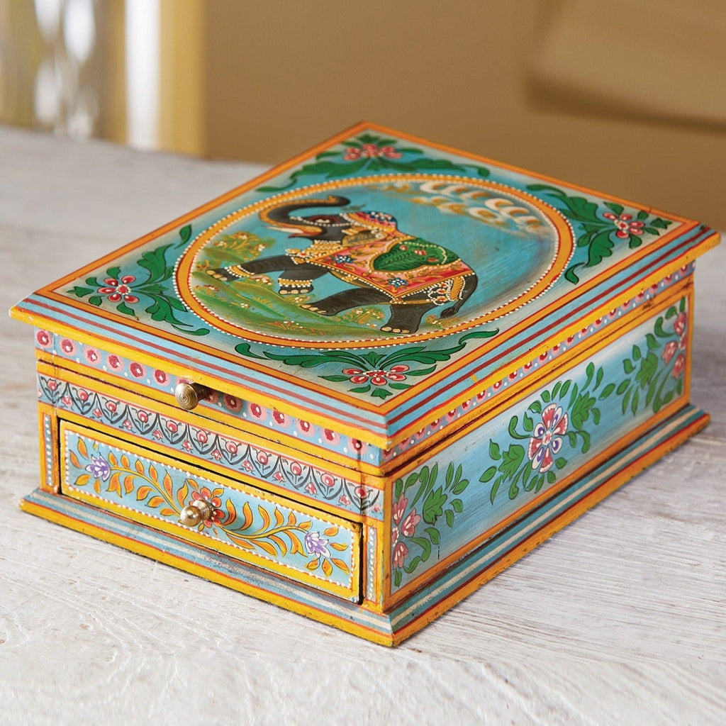 One Drawer Wooden Elephant Design Jewellery Box - JWBX641 - Uneeka