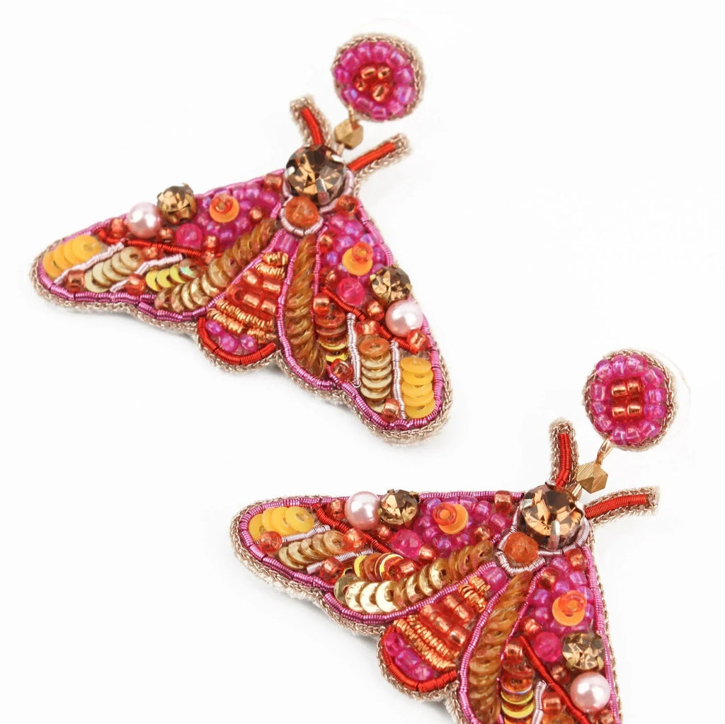 Orange Beaded Moth Earrings - EAR1144 - Uneeka