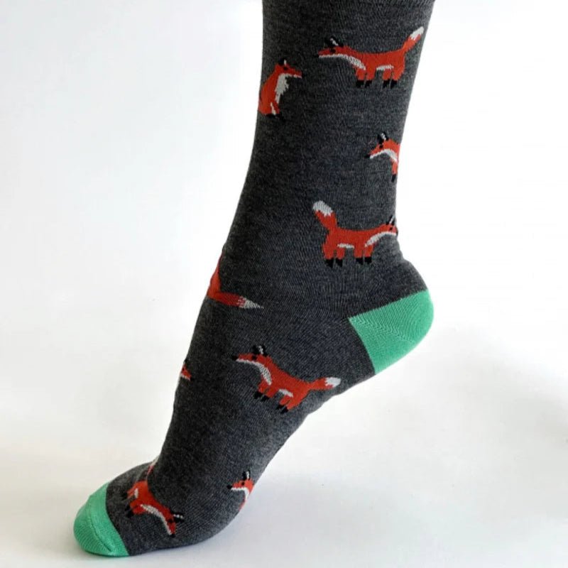 Oriel Fox Print Bamboo Socks - SPM992 - GREY - Uneeka
