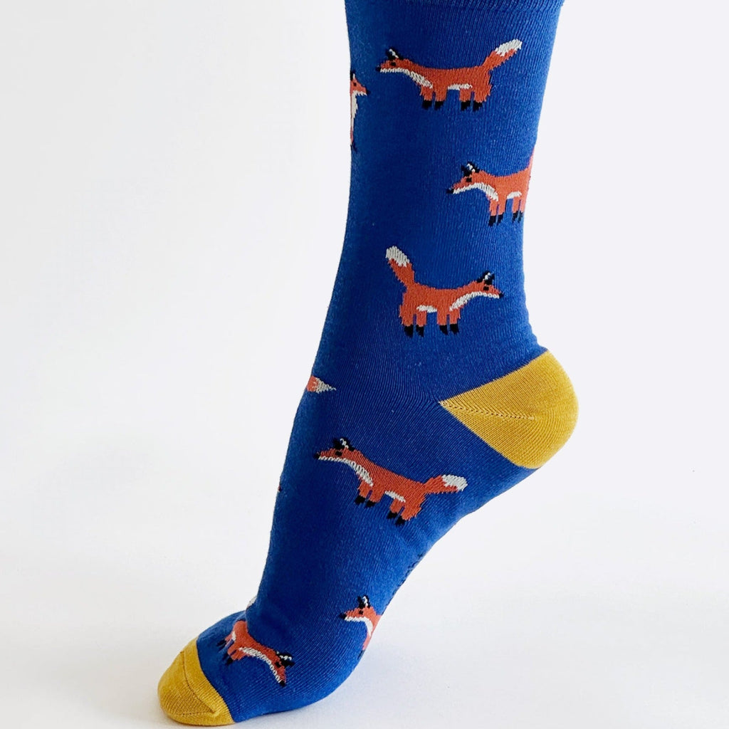 Oriel Fox Print Bamboo Socks - SPM992 - NAVY - Uneeka