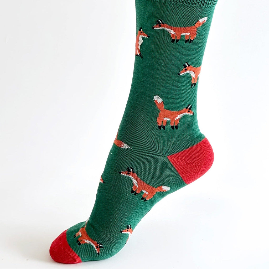 Oriel Fox Print Bamboo Socks - SPM992 - DARKGREEN - Uneeka