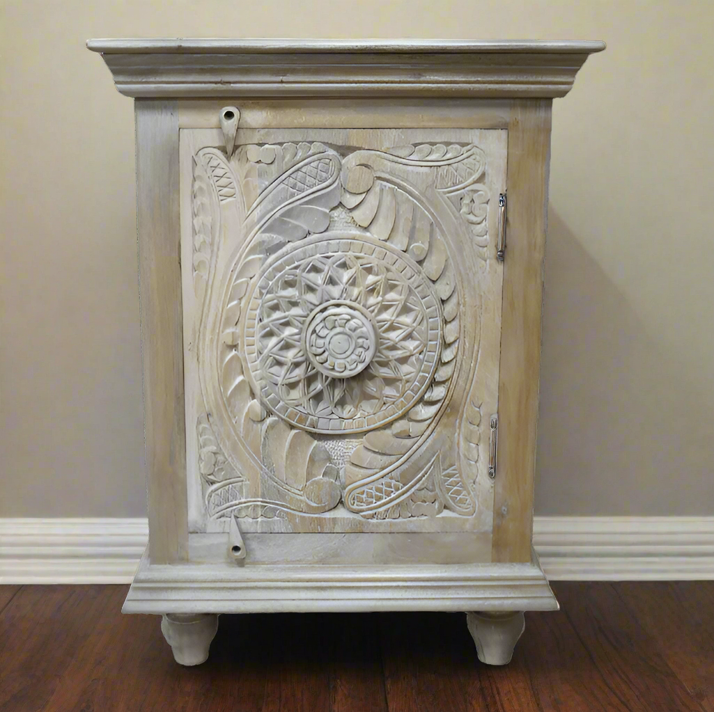 Ornate Carved Mango Wood Storage Cabinet - 10184 - Uneeka