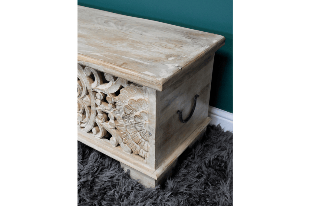 Ornate Carved Storage Bench - 8179 - Uneeka