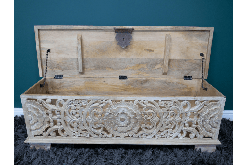 Ornate Carved Storage Bench - 8179 - Uneeka