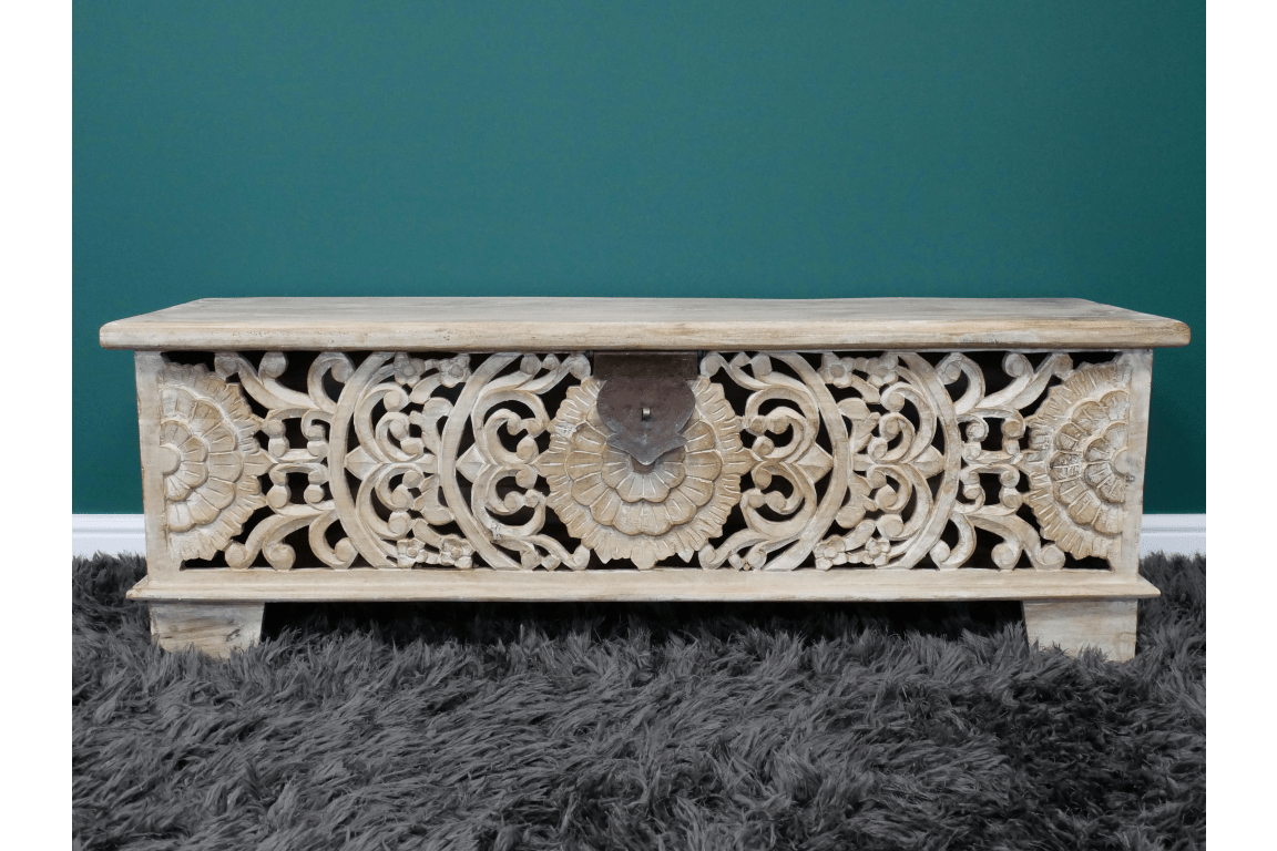 Ornate Carved Storage Bench - 8179 - Uneeka