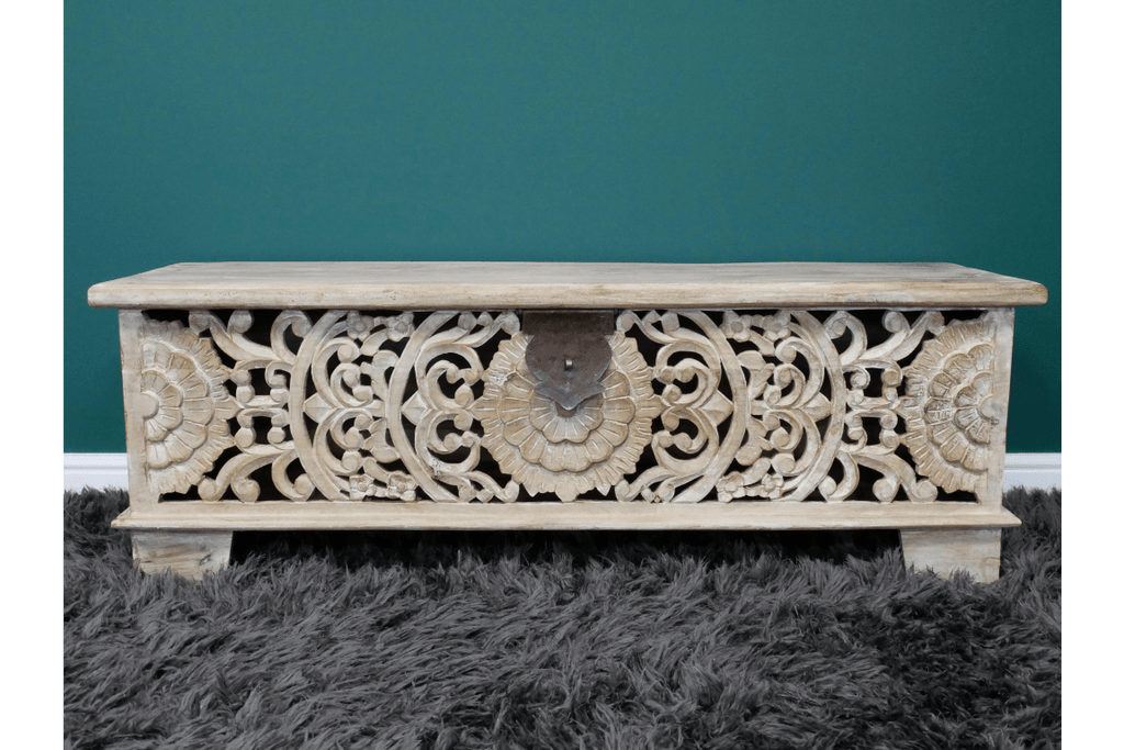 Ornate Carved Storage Bench - 8179 - Uneeka