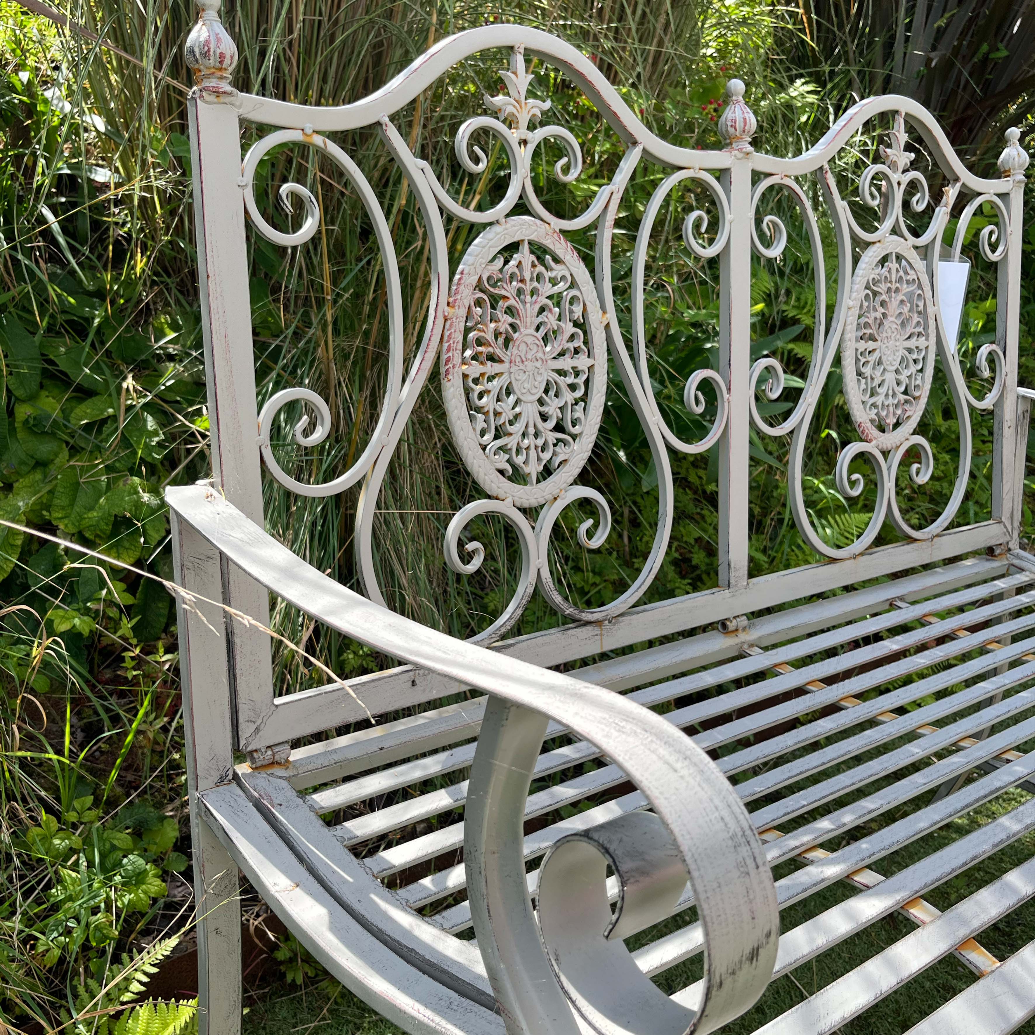Ornate Light Grey Outdoor Bench - 4844 - Uneeka
