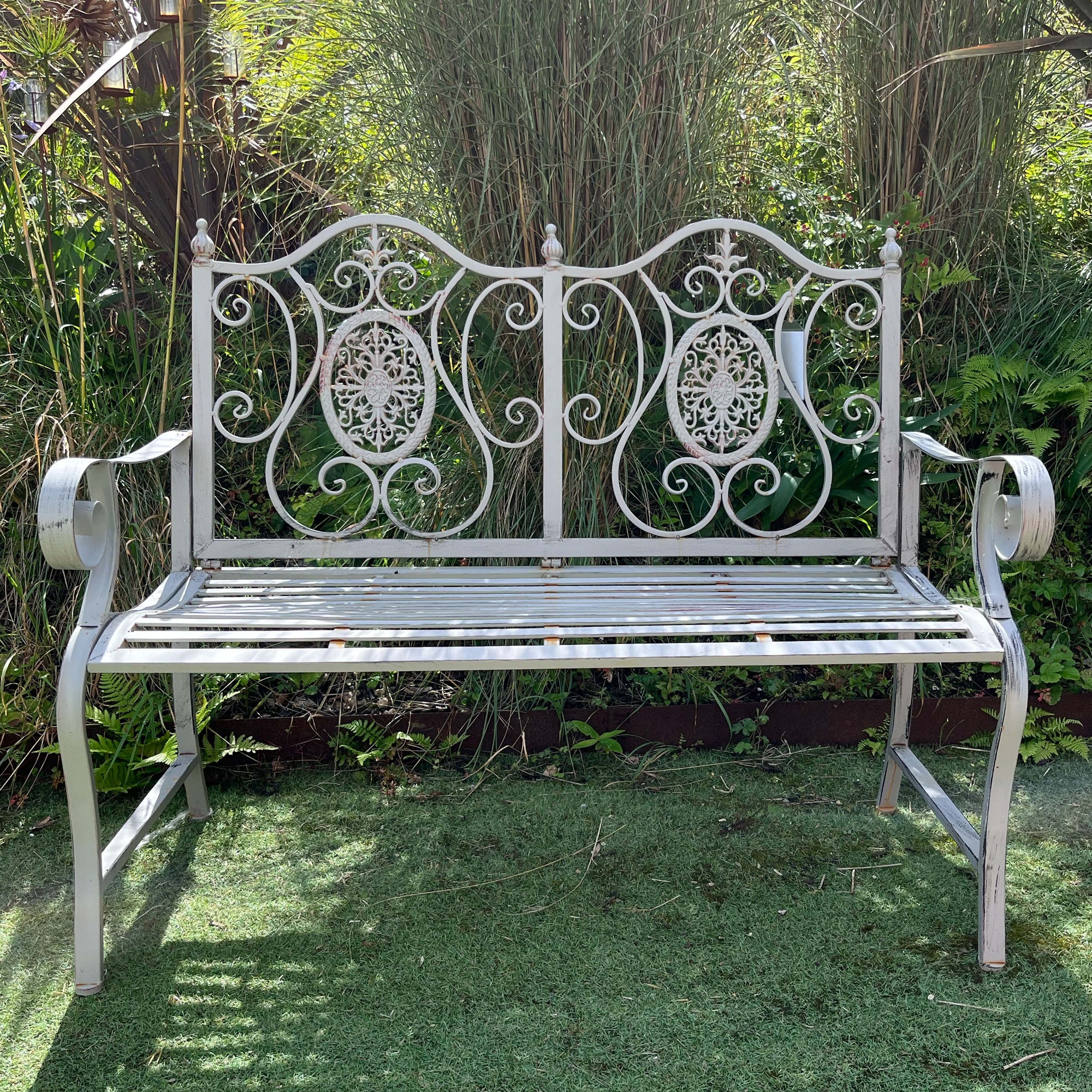 Ornate Light Grey Outdoor Bench - 4844 - Uneeka