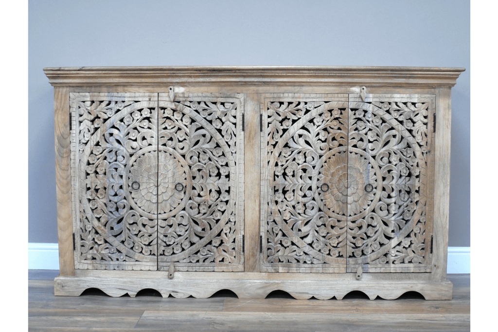 Ornate Mango Wood Carved Four Door Sideboard - 9712 - Uneeka