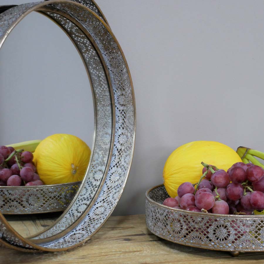 Ornate Metal Mirrored Tray - 9139 - SMALL - Uneeka