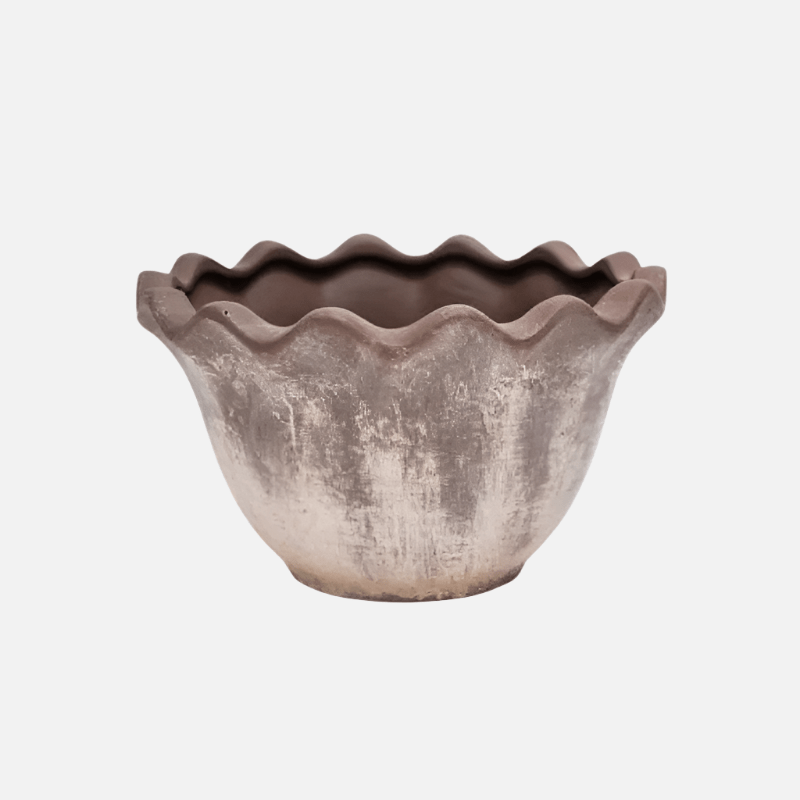 Outdoor Scalloped Edge Rustic Plant Pot - OAMSEB2 - SMALL - Uneeka