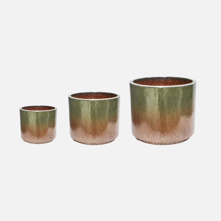 Outdoor Three Tone Green & Copper Plant Pot - OHFCPSET3 - SMALL - Uneeka