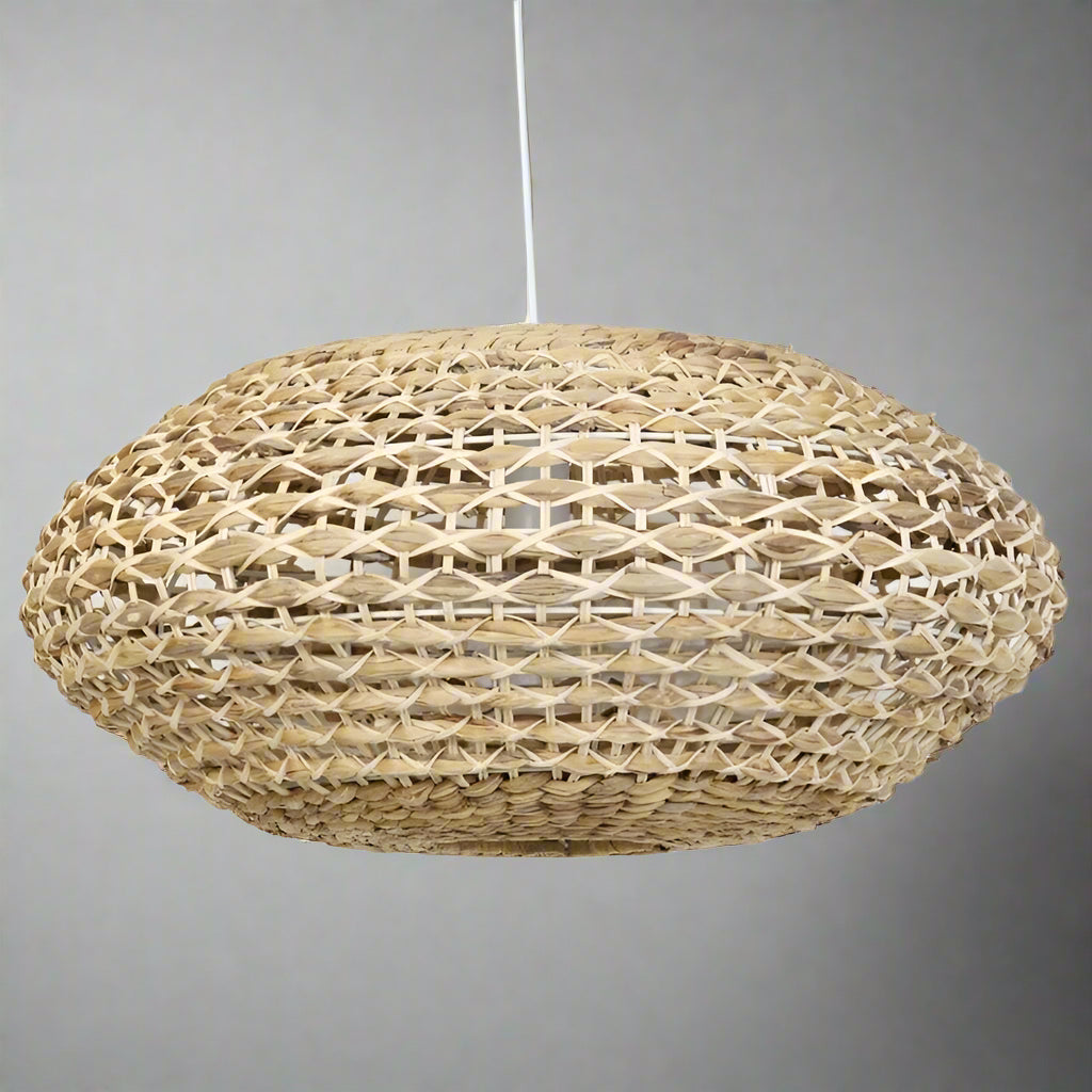 Oval Rattan and Natural White Hanging Lamp - 2936526 - Uneeka
