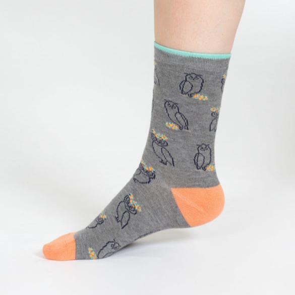 Owl Outline Bamboo Socks - TA335 - Grey - Uneeka