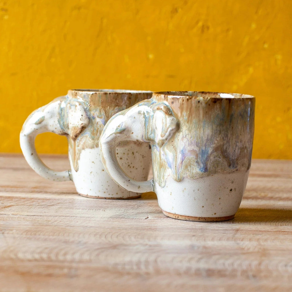 Oyster Shell Cream Elephant Handle Glazed Mug - BF38 - Uneeka