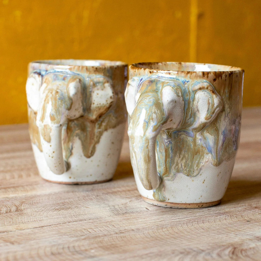 Oyster Shell Cream Elephant Handle Glazed Mug - BF38 - Uneeka