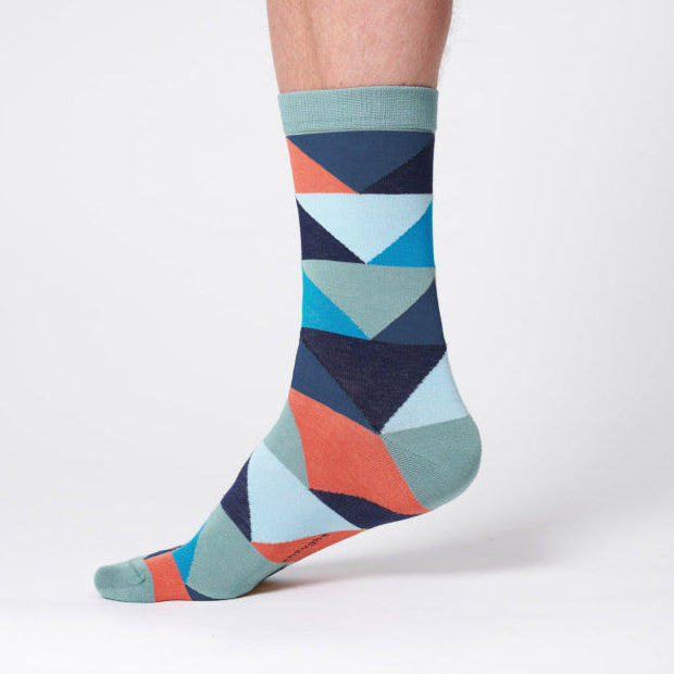 Thought Abstract Triangle Organic Cotton Socks - TA508C Lagoon Green - Uneeka