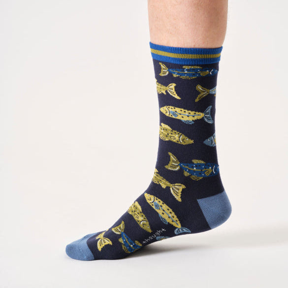 Thought River Fish Organic Cotton Socks - TA695C Navy Blue - Uneeka