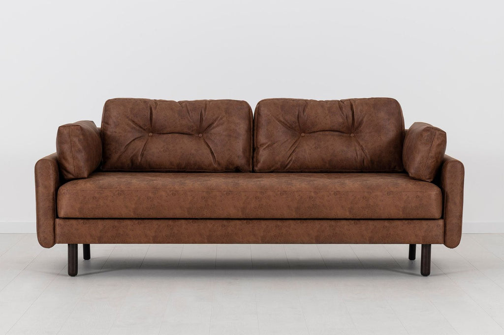 Swyft Model 04 3 Seat Double Sofa Bed - Made To Order Chestnut Faux Leather