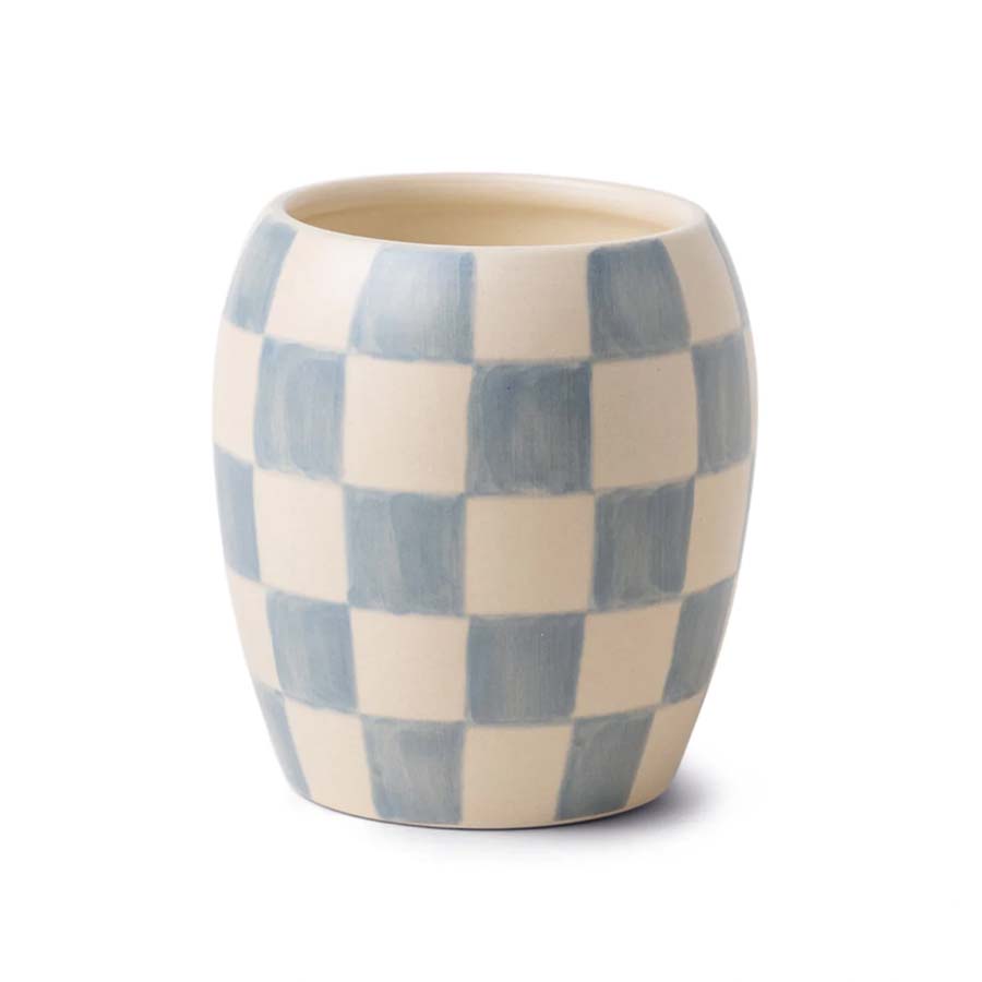 Paddywax Light Blue Checkered Cotton & Teak Candle - CM1103EU - Uneeka