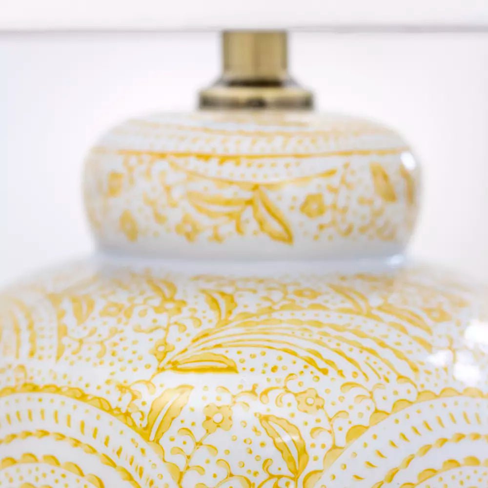 Paisley Yellow Ceramic Table Lamp with Ivory Shade - JIN25067 - Uneeka