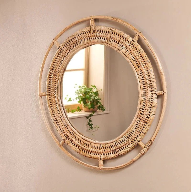 Pamelia Small Round Natural Cane Mirror - PM0301 - Uneeka