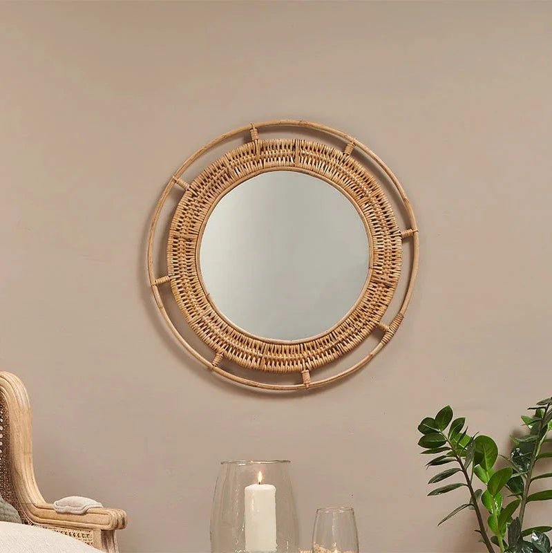 Pamelia Small Round Natural Cane Mirror - PM0301 - Uneeka