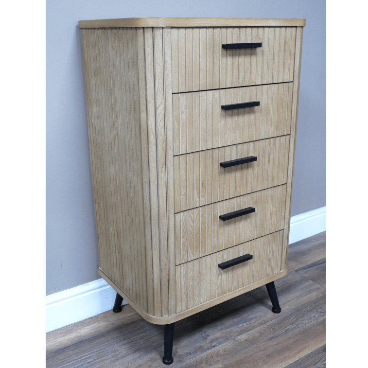 Panelled Fir Wood Tall Chest of Drawers - 9935 - Uneeka