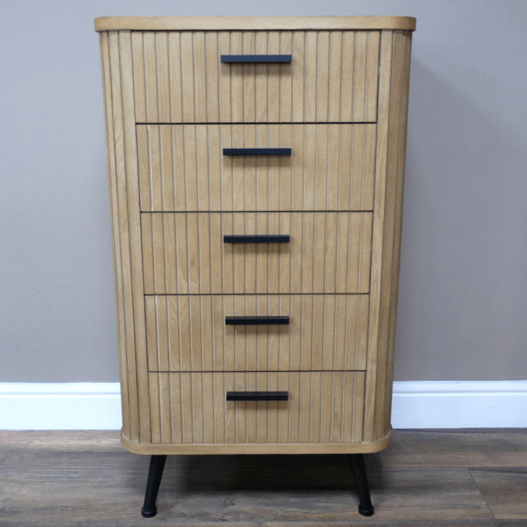 Panelled Fir Wood Tall Chest of Drawers - 9935 - Uneeka