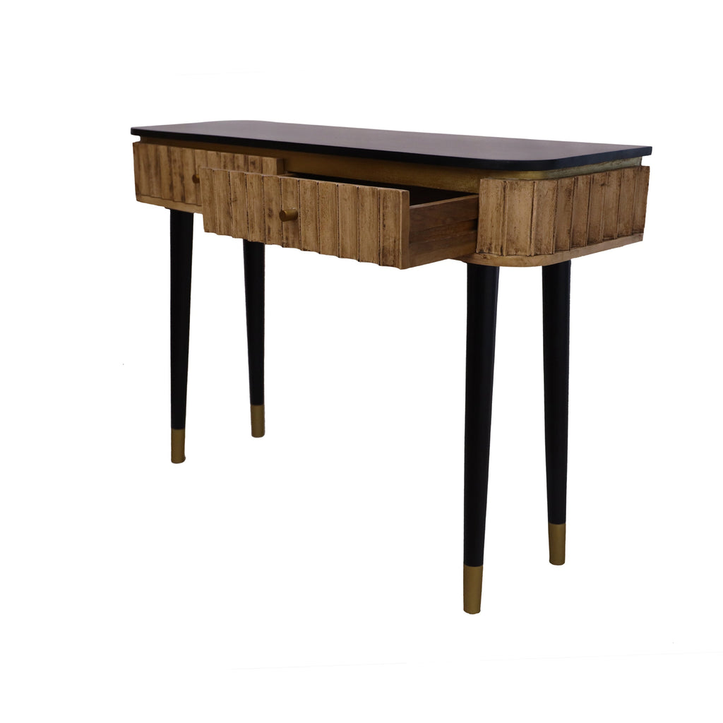 Panelled Mango Wood & Metal Console Table - M2148 - Uneeka