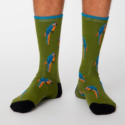 Parrot Pattern Bamboo Socks - SPM473 - OLIVEGREEN - Uneeka