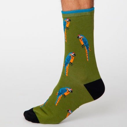 Parrot Pattern Bamboo Socks - SPM473 - OLIVEGREEN - Uneeka