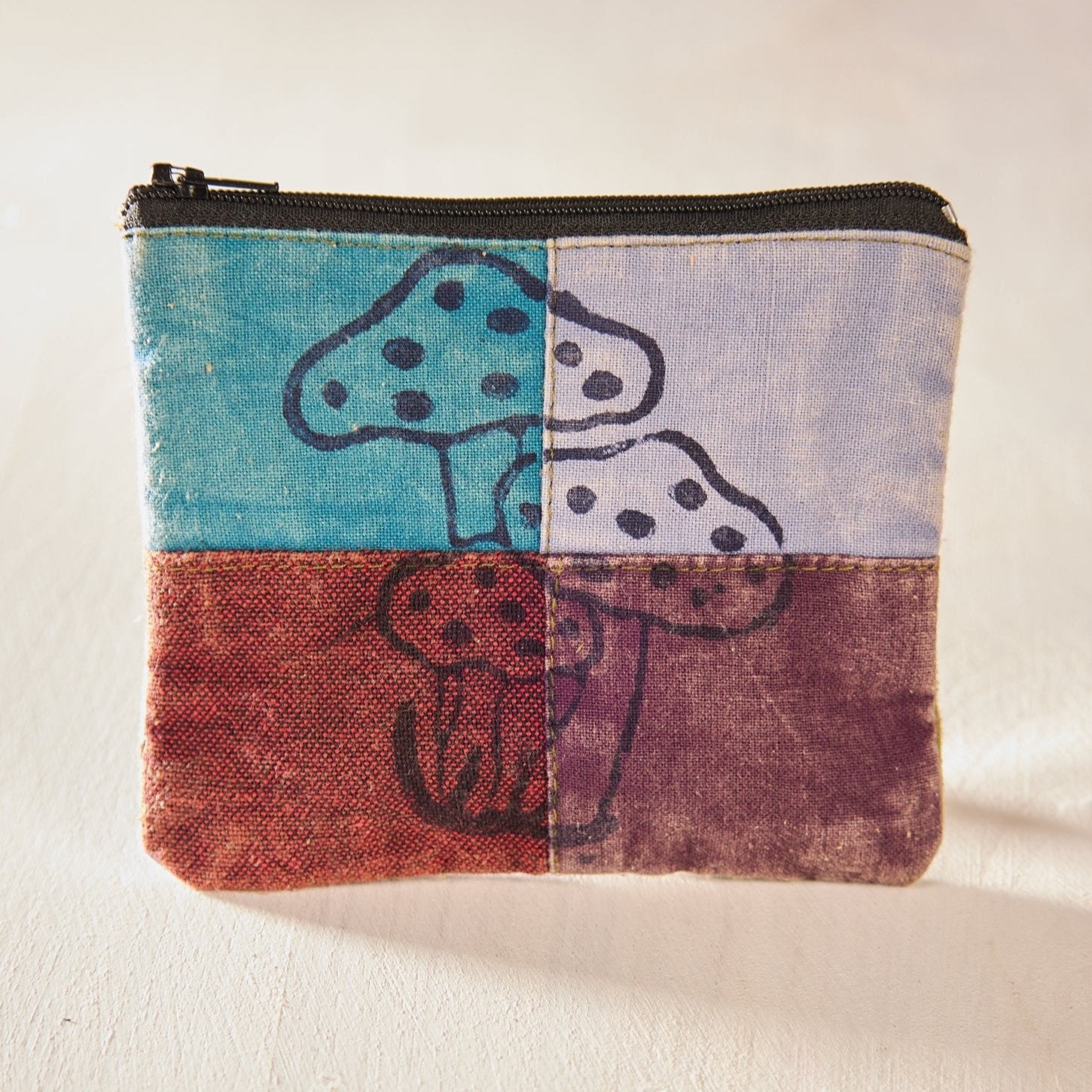 Patchwork Mushroom Screen Printed Coin Purse - P4 - Uneeka