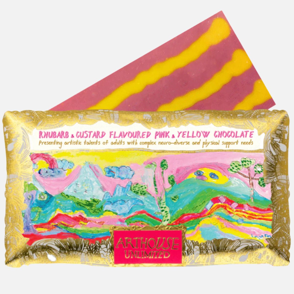 Peace Pink & Yellow Chocolate Rhubarb & Custard Bar - CHOC083 - Uneeka