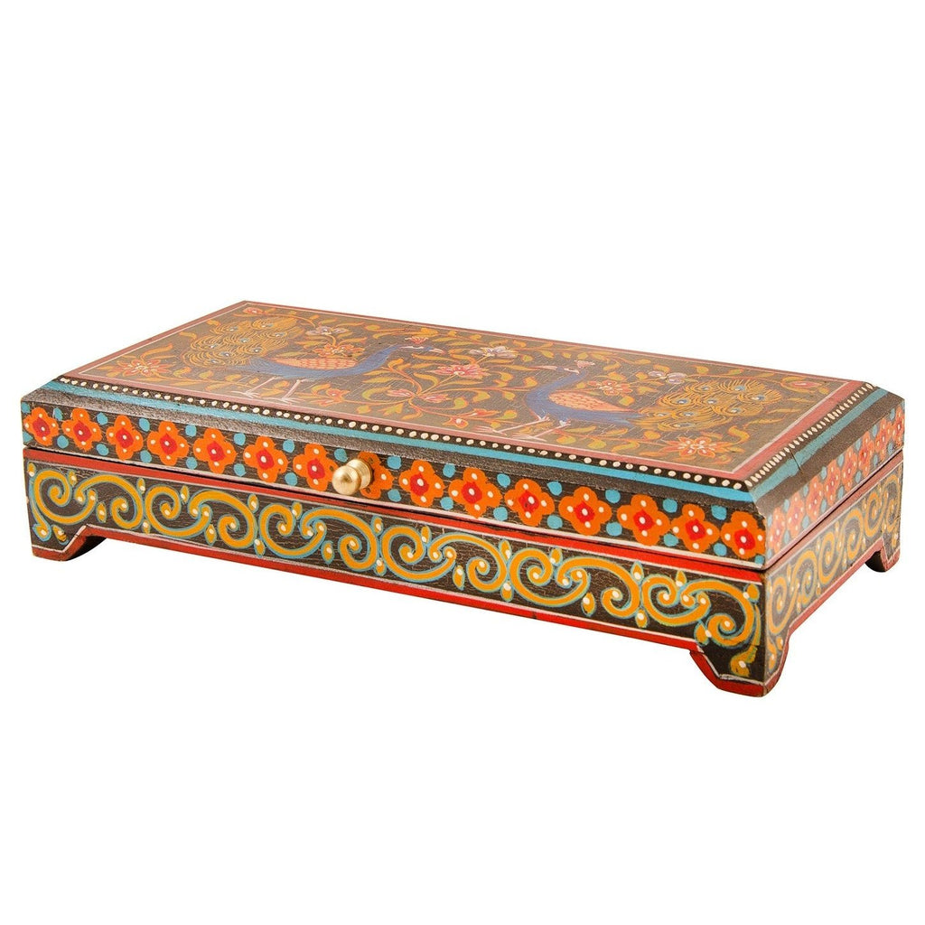 Peacock Painted Wooden Box - BX642 - Uneeka