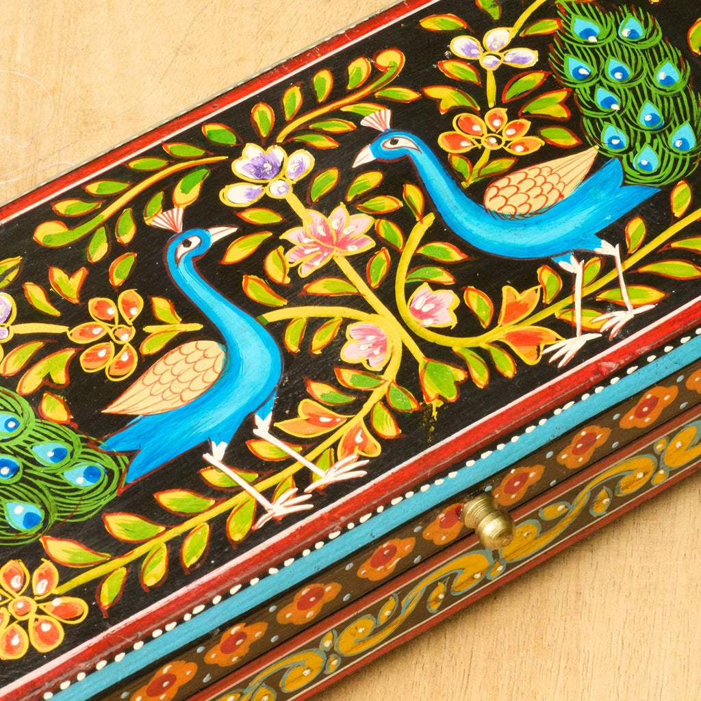 Peacock Painted Wooden Box - BX642 - Uneeka