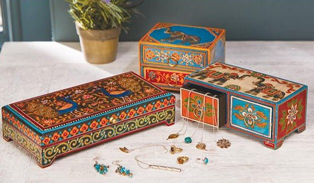 Peacock Painted Wooden Box - BX642 - Uneeka