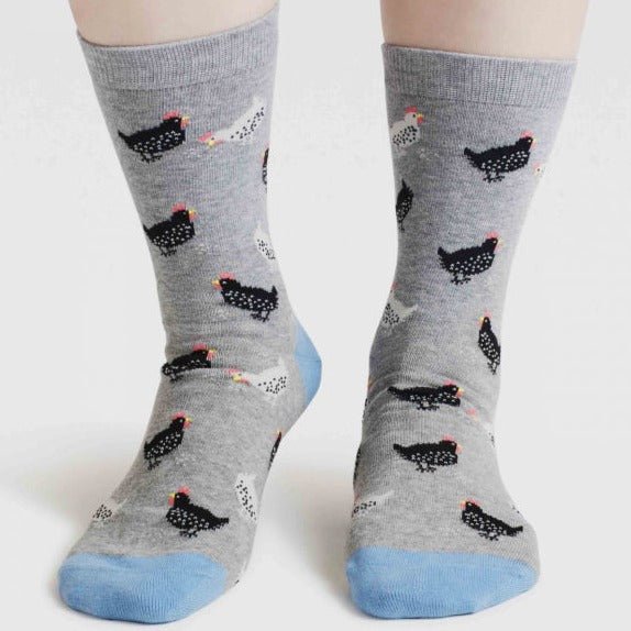 Pecking Chickens Organic Cotton Socks - SPW931 - INDIGOBLUE - Uneeka