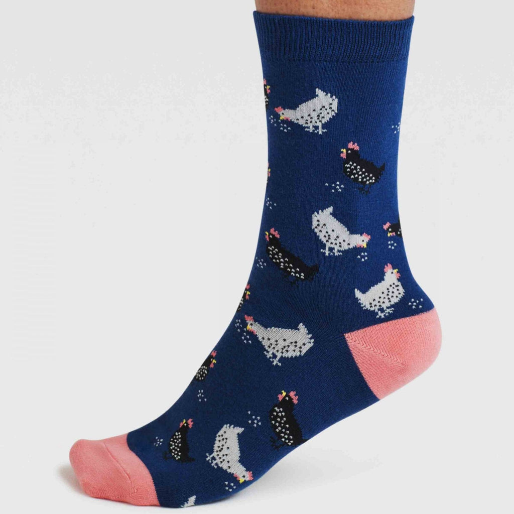 Pecking Chickens Organic Cotton Socks - SPW931 - INDIGOBLUE - Uneeka