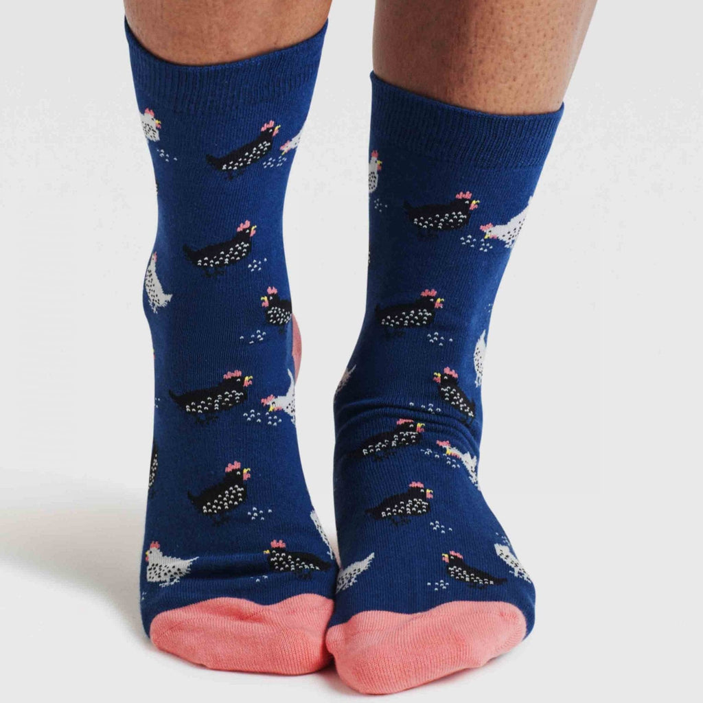 Pecking Chickens Organic Cotton Socks - SPW931 - INDIGOBLUE - Uneeka