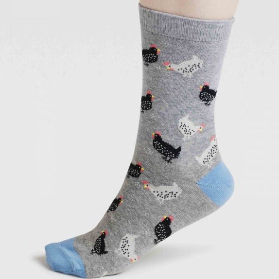 Pecking Chickens Organic Cotton Socks - SPW931 - L.GREY - Uneeka