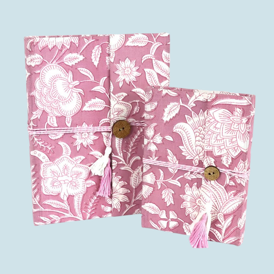 Pink Block Print Cotton Bound Notebook - 85013 - SMALL - Uneeka