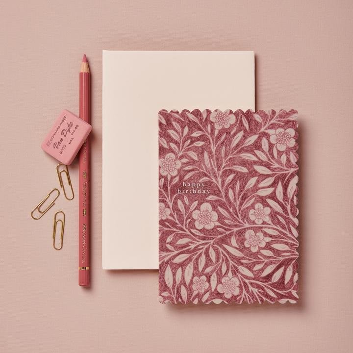 Pink Flora Happy Birthday Greetings Card - WAN 6020 - Uneeka