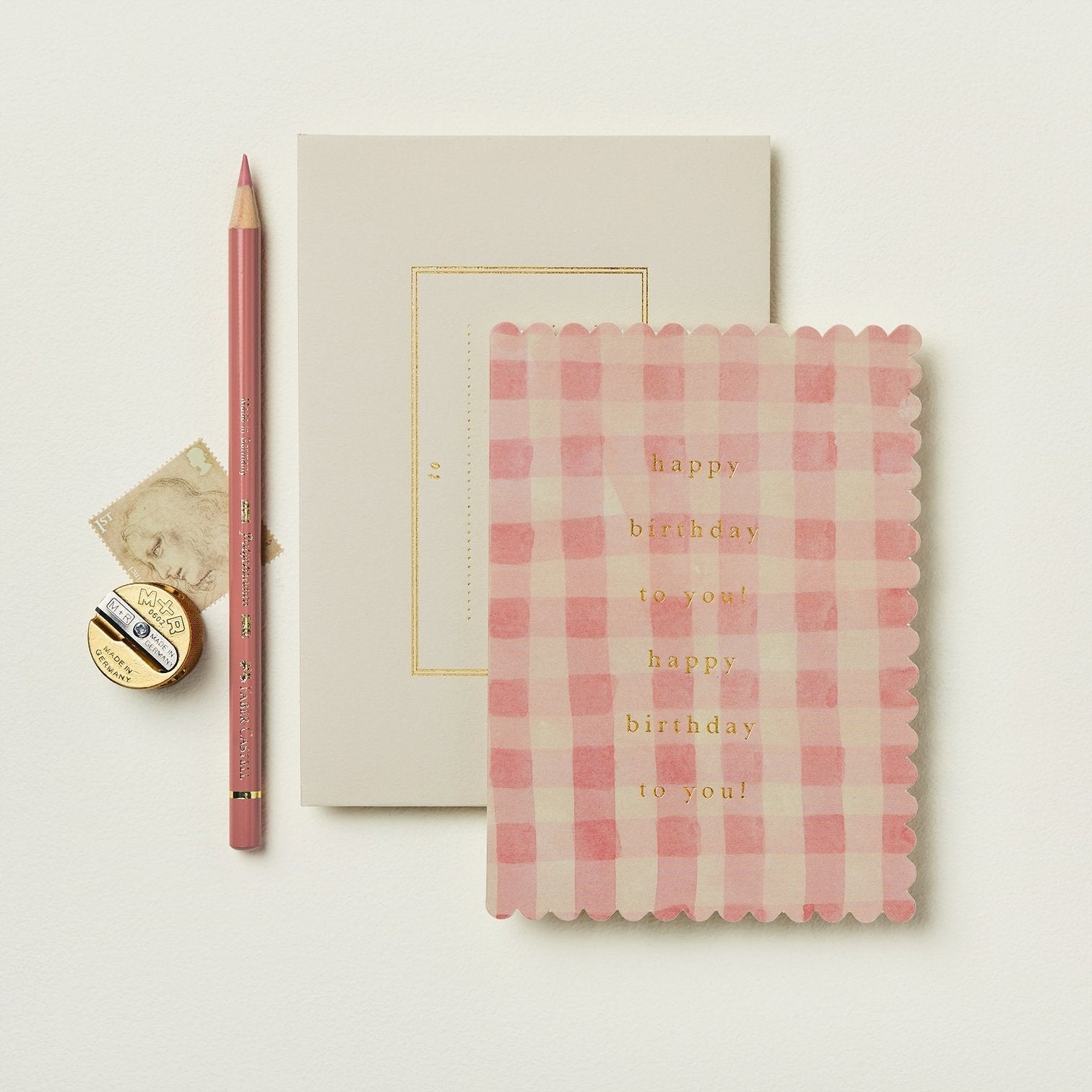 Pink Gingham Happy Birthday to You Greetings Card - WAN 1080 - Uneeka