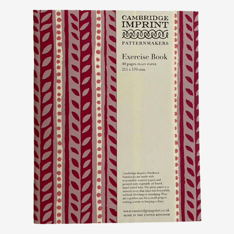 Pink Leaf Print Plain Paper Slim Exercise Book - EXB CHS border - Uneeka