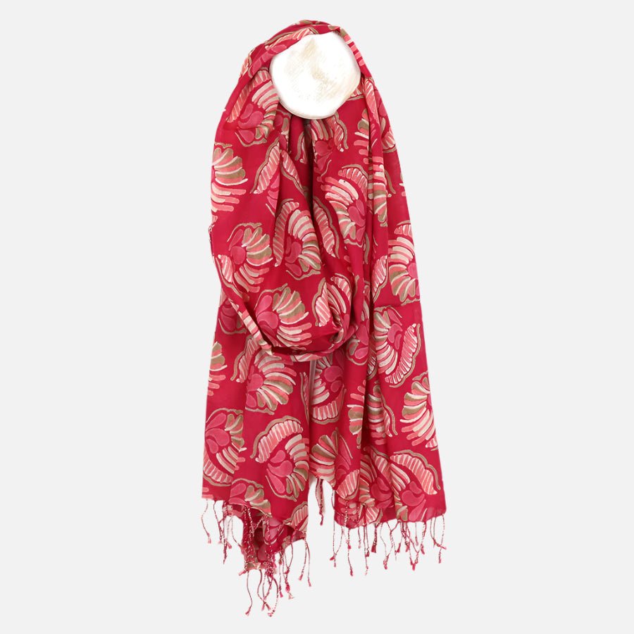 Pink Shell Print Scarf With Fringe Trim - 52909 - Uneeka